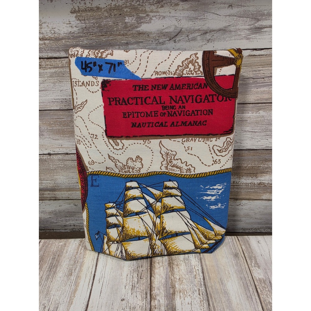 Vintage Nautical Map Fabric Tall Ships Compass Sextant 45x71 Upholstery Cotton